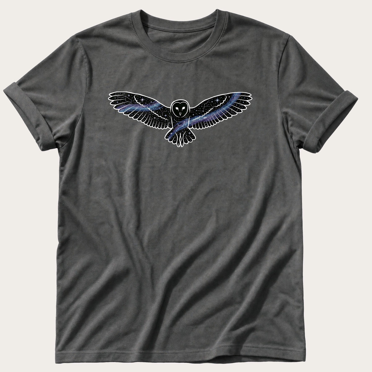 Galaxy owl — Pepper Comfort Colors tee