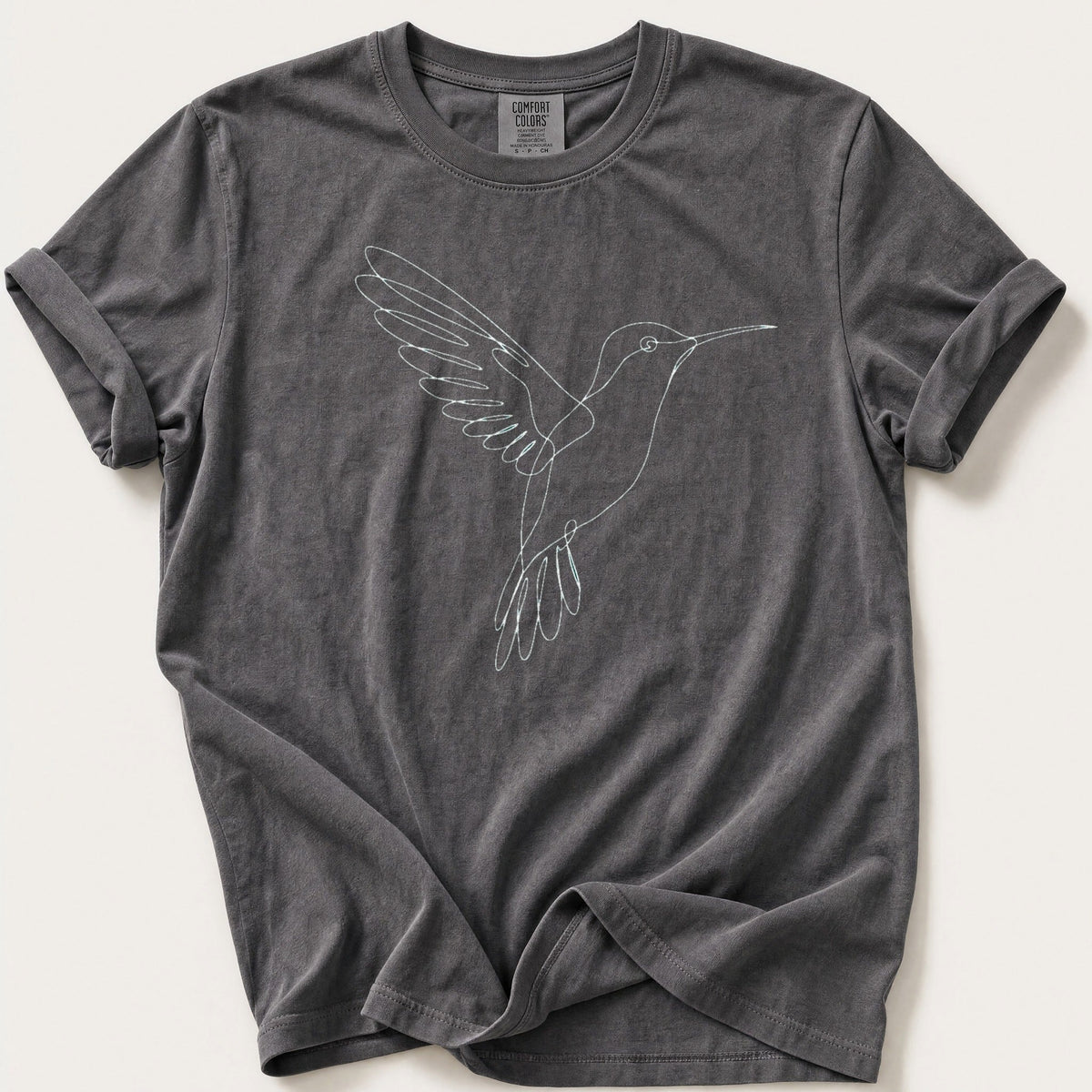 Hummingbird Line Art — Pepper Comfort Colors tee