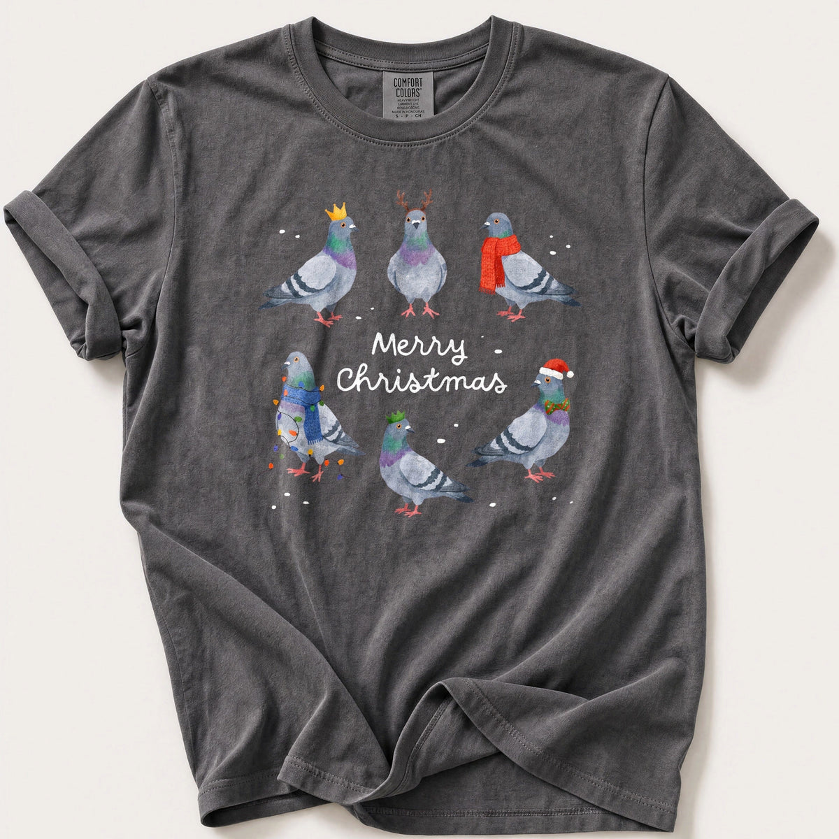 Merry Christmas Pigeons — Pepper Comfort Colors tee