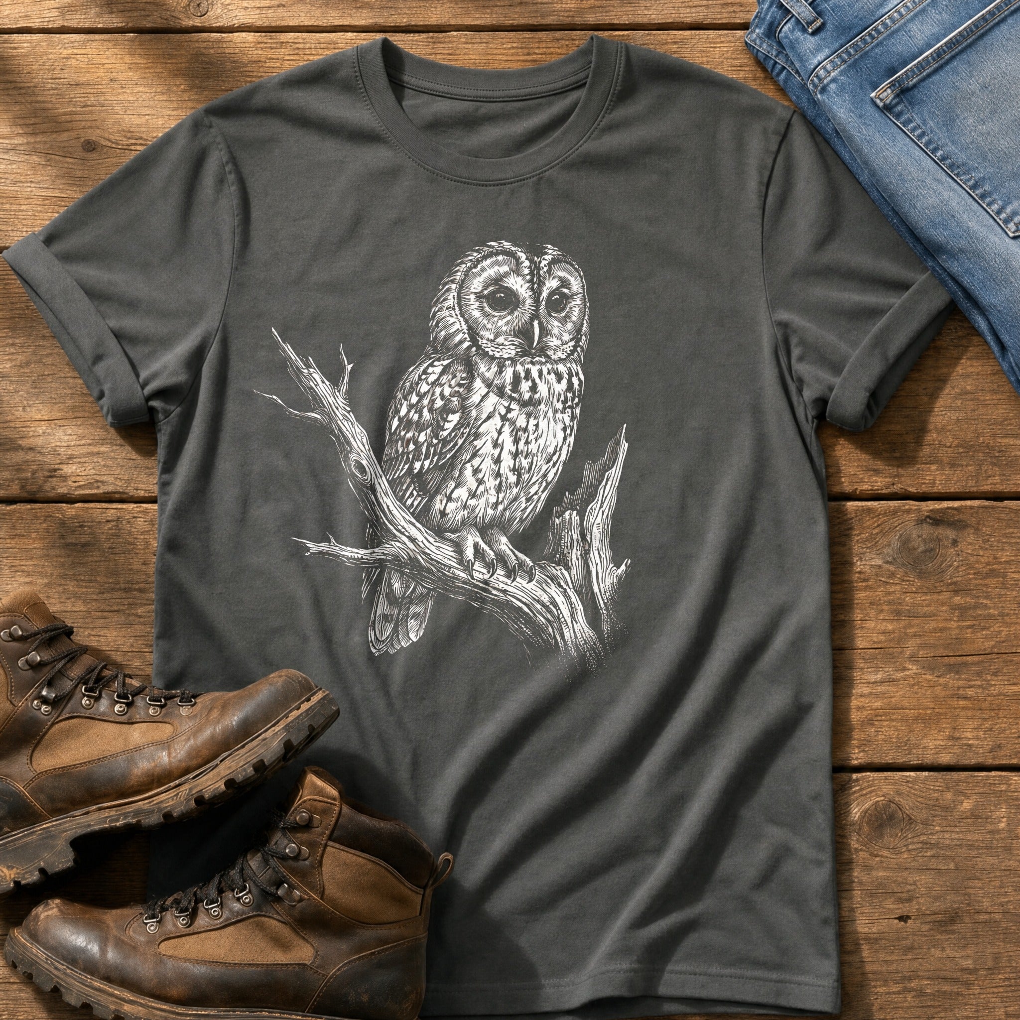 Mono Owl Print — Pepper Comfort Colors tee