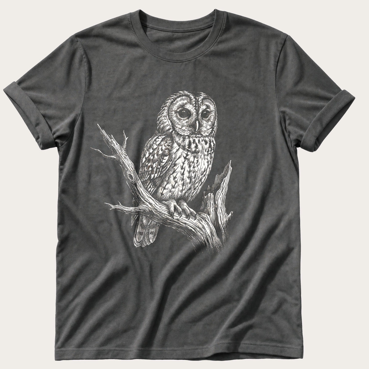 Mono Owl Print — Pepper Comfort Colors tee
