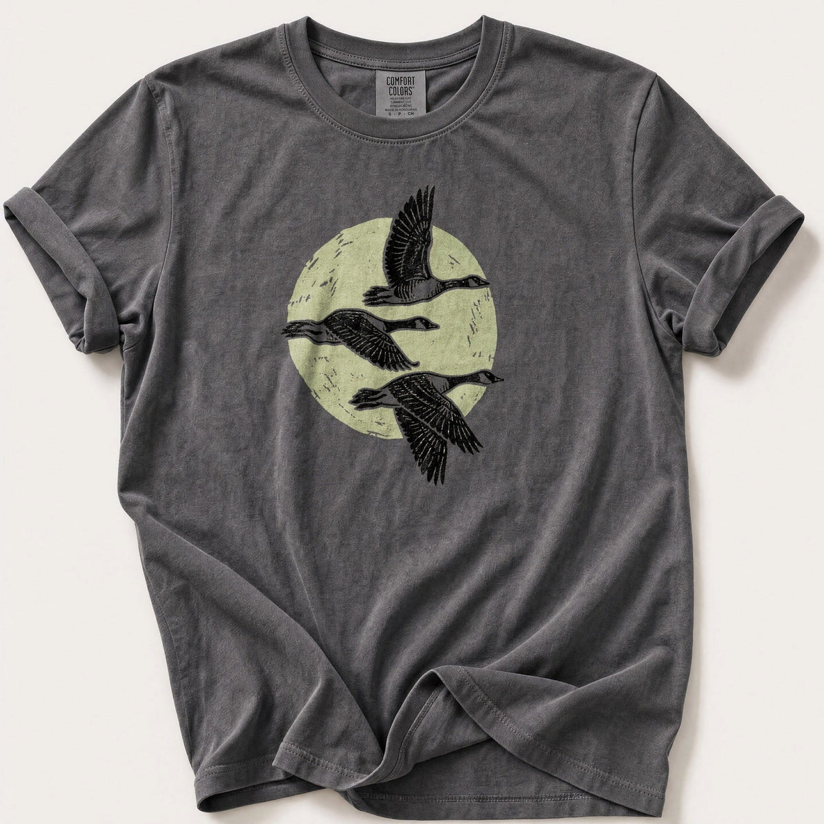 Moonrise Geese — Pepper Comfort Colors tee