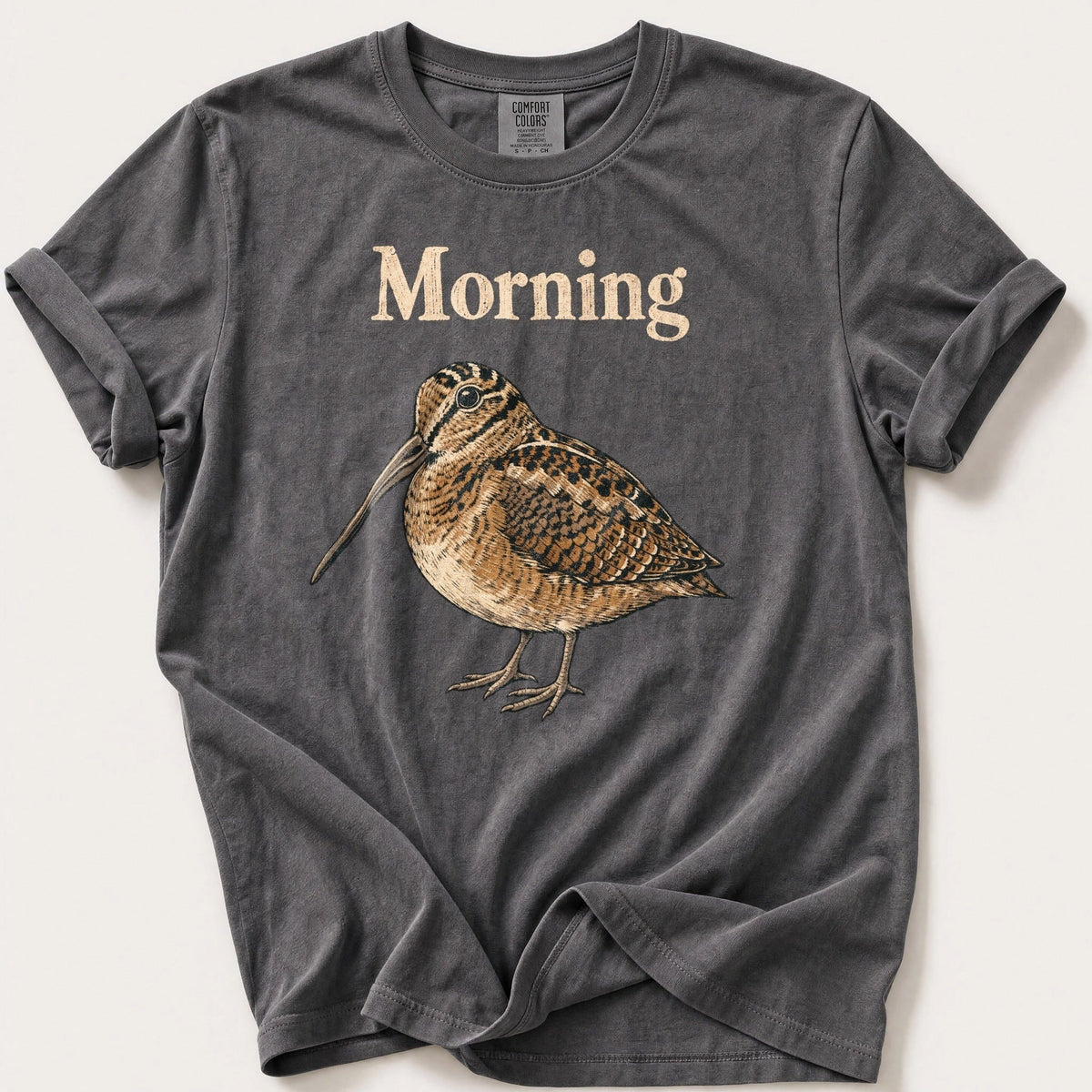 Morning Woodcock — Pepper Comfort Colors tee