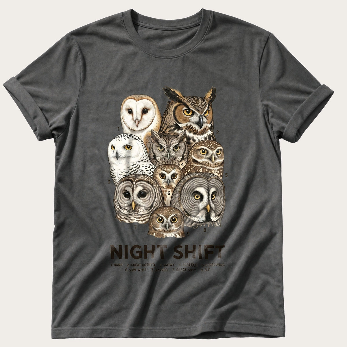 Night Shift Owls — Pepper Comfort Colors tee