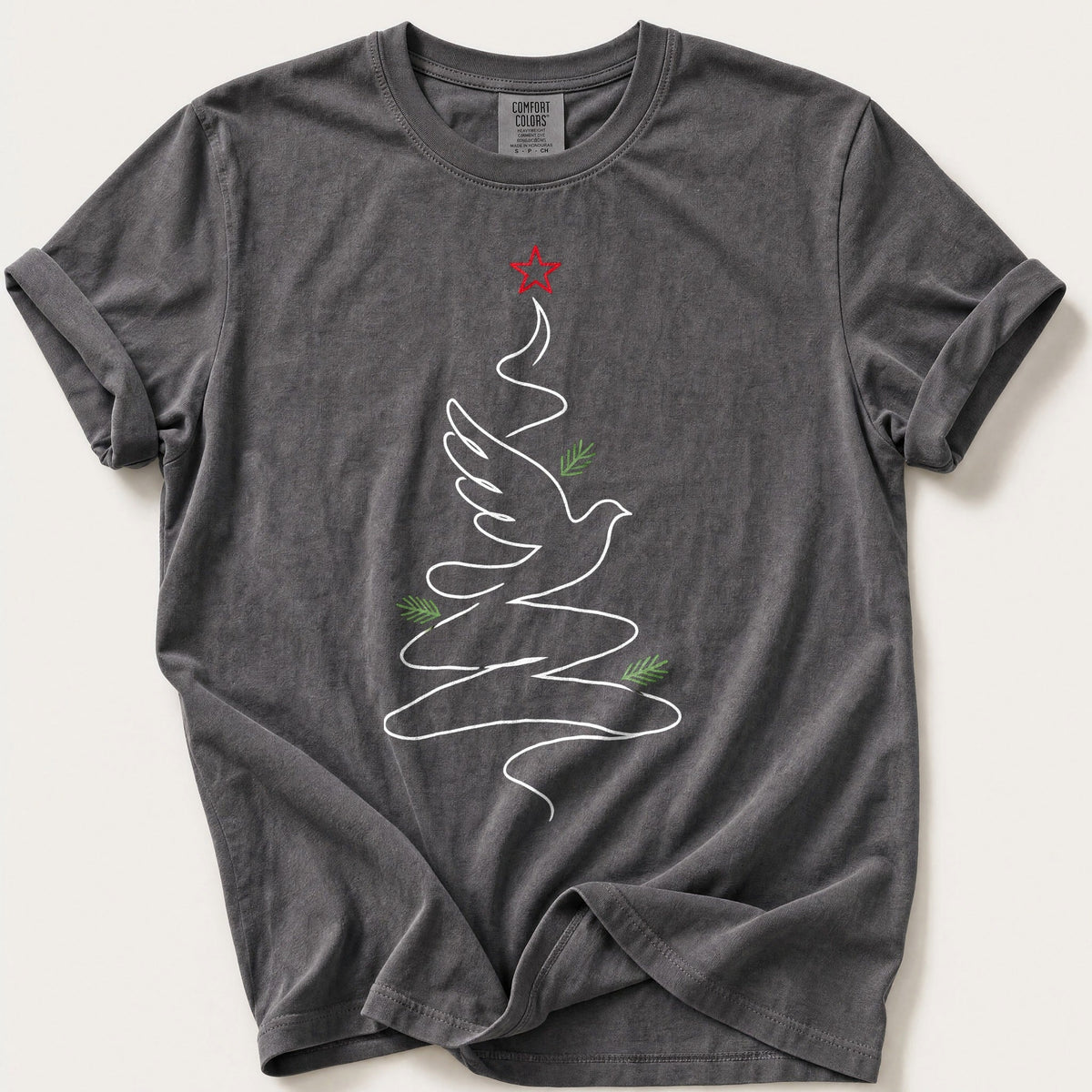 One Line Dove Tree — Pepper Comfort Colors tee