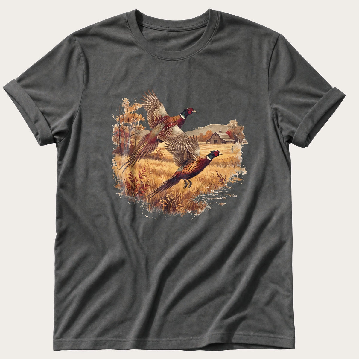 Pheasants Over The Farm — Pepper Comfort Colors tee