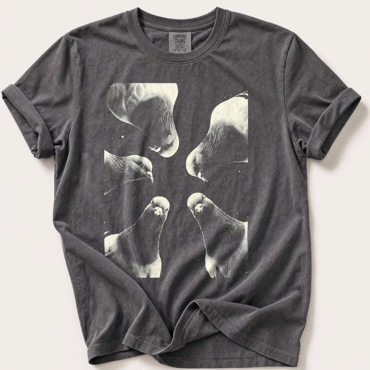 Pigeon Flock 7 — Pepper Comfort Colors tee