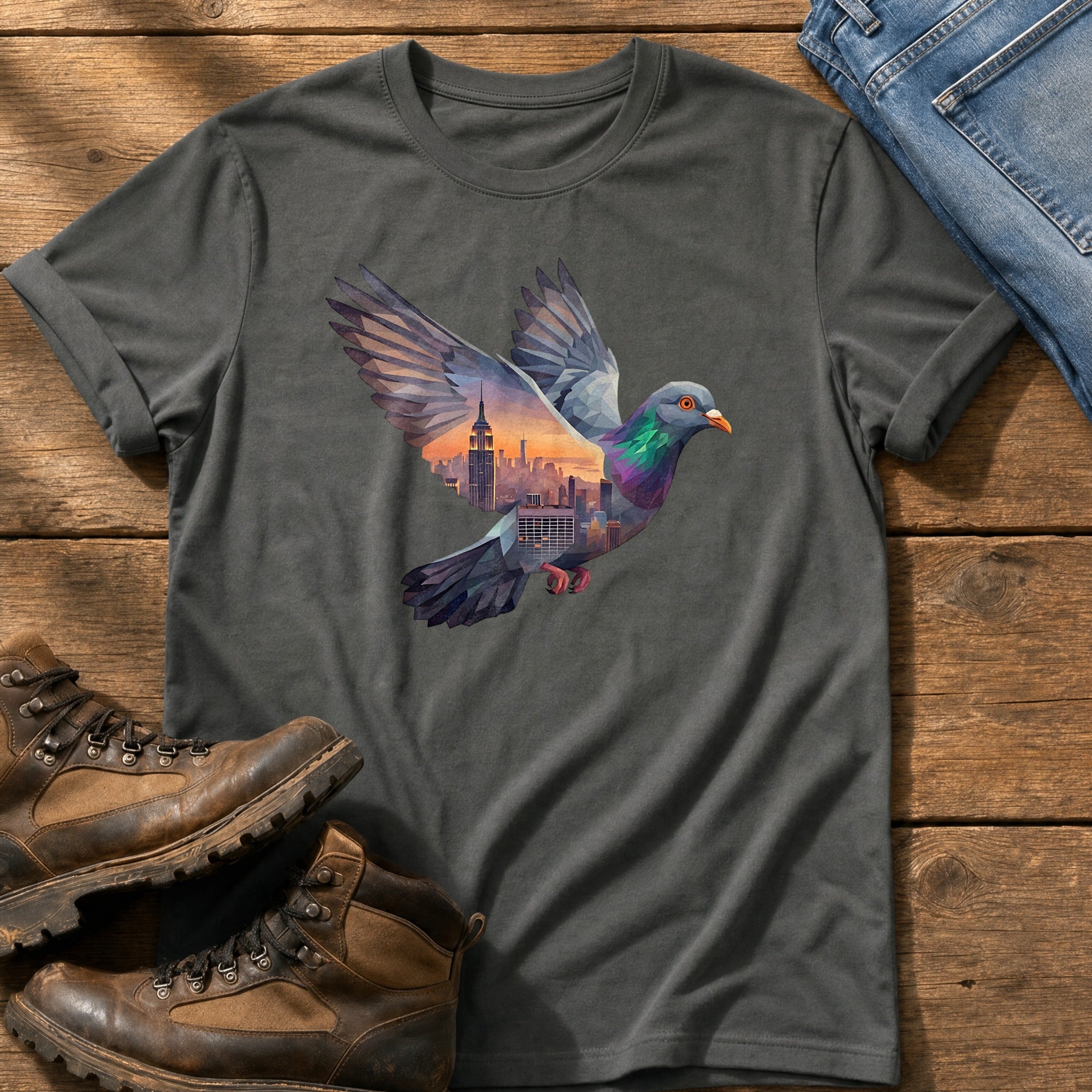 Pigeon Skyline — Pepper Comfort Colors tee