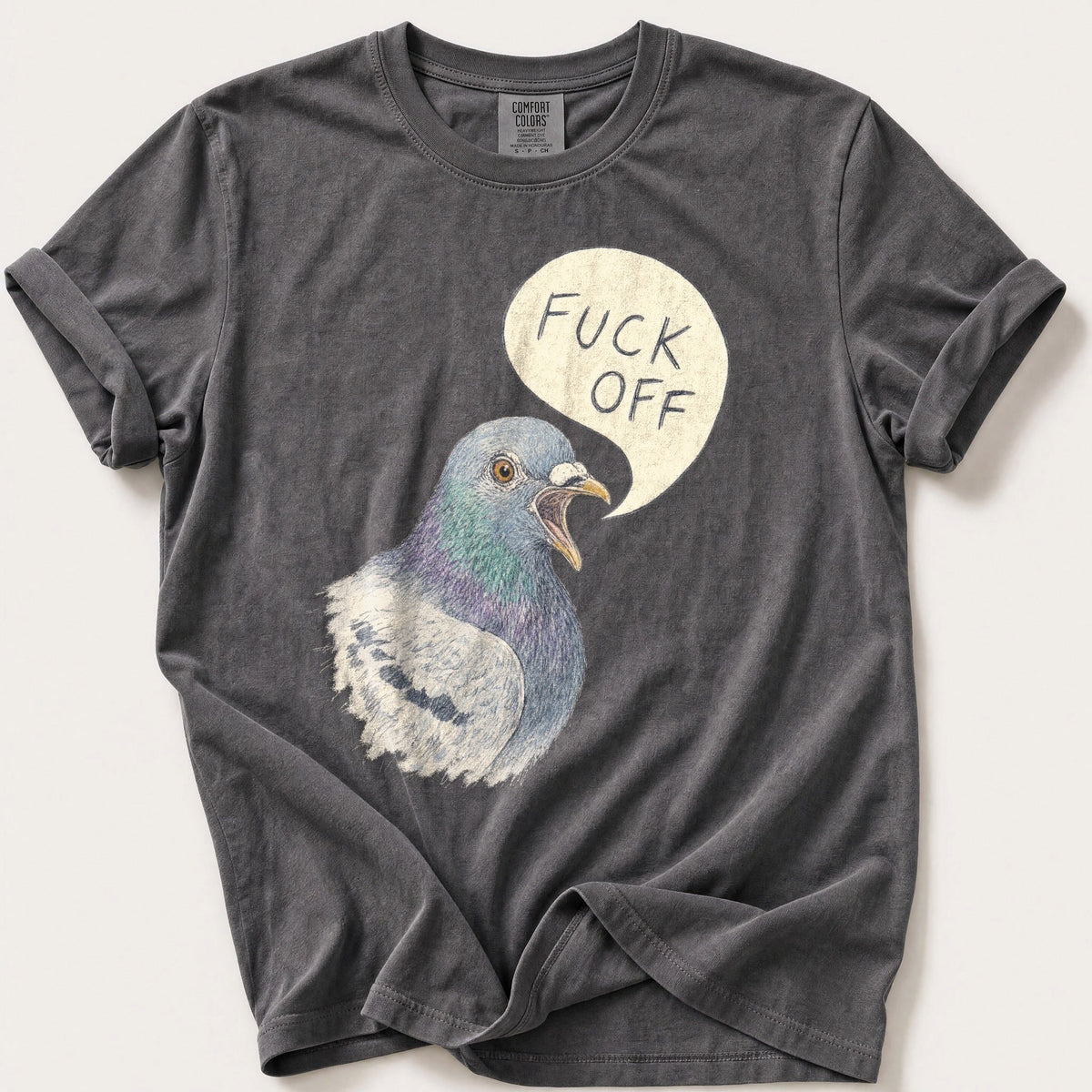 Pigeon With Opinions — Pepper Comfort Colors tee