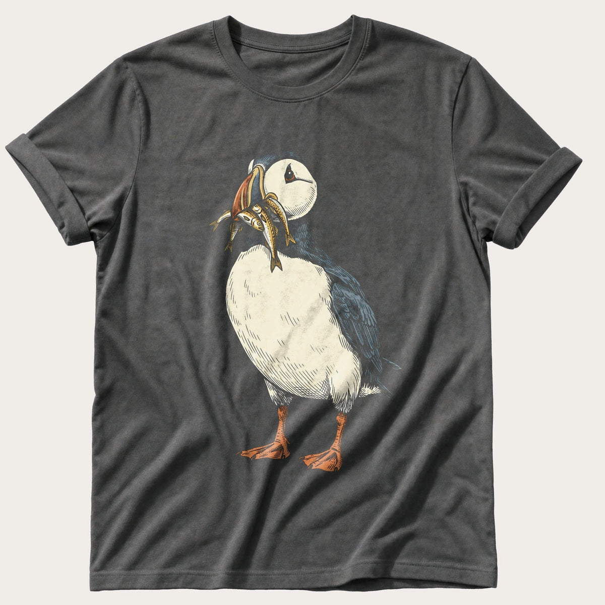 Puffin And Fish 22 — Pepper Comfort Colors tee