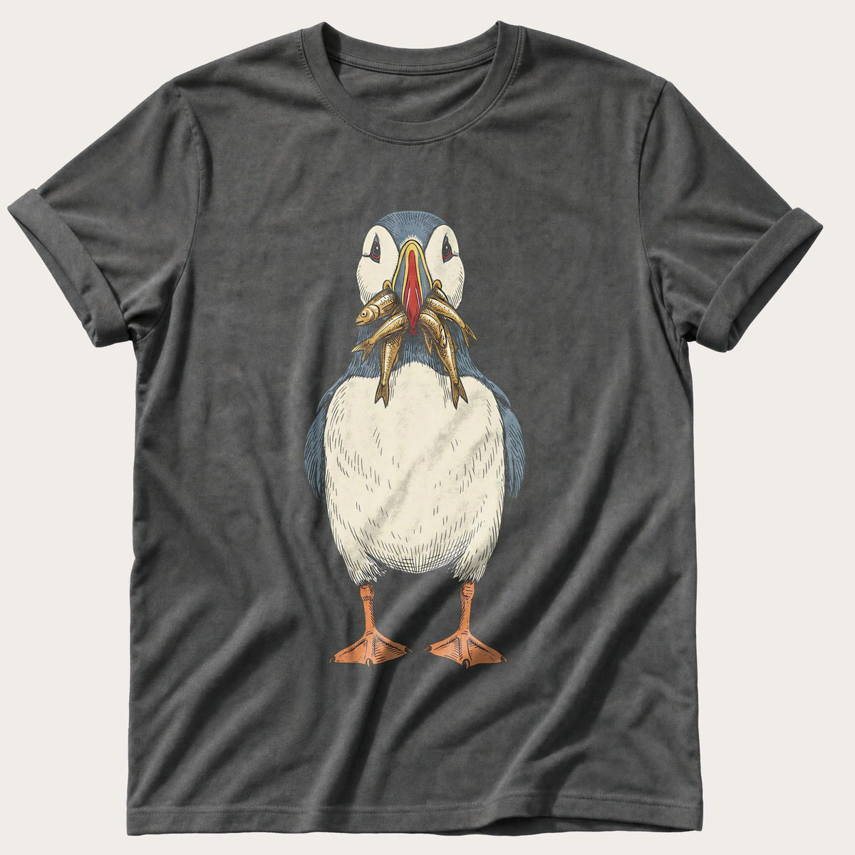 Puffin And Fish 7 — Pepper Comfort Colors tee