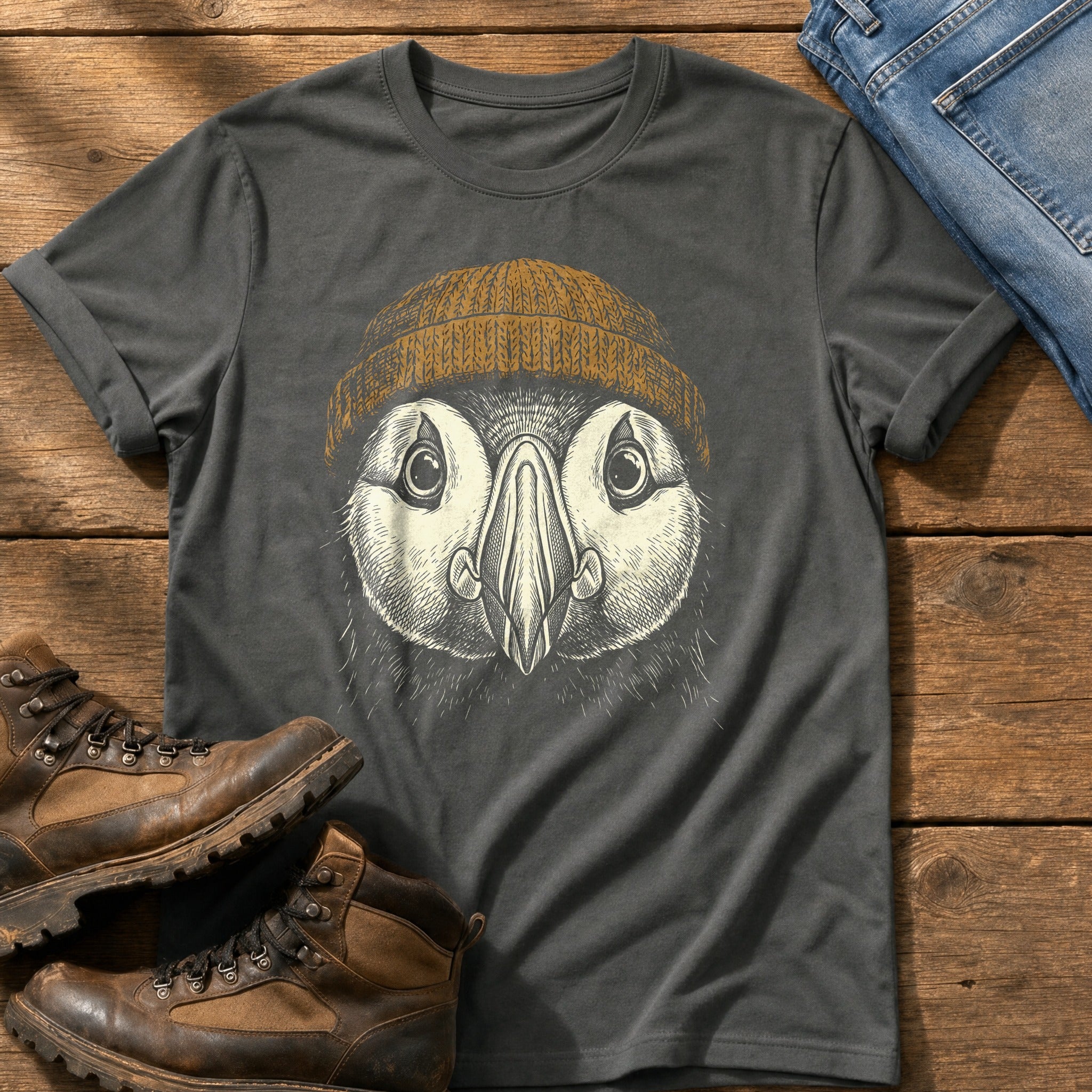 Puffin Beanie 12 — Pepper Comfort Colors tee