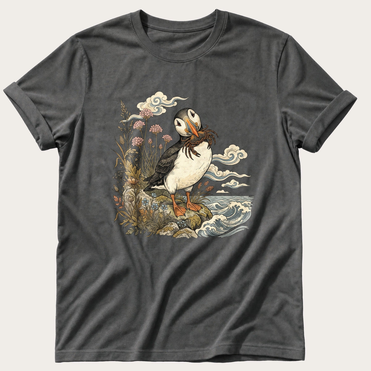 Puffin With Crab 4 — Pepper Comfort Colors tee