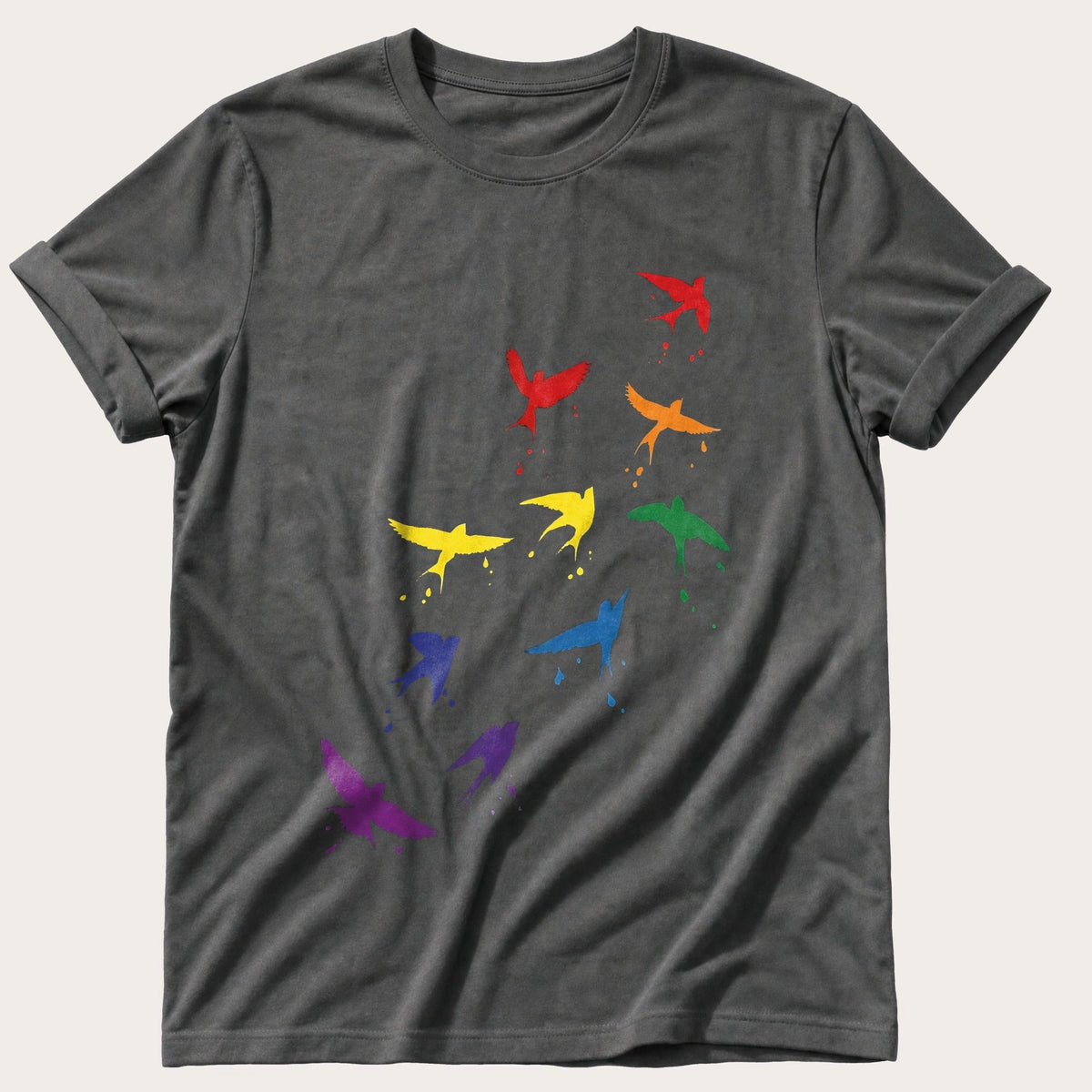 Rainbow birds — Pepper Comfort Colors tee
