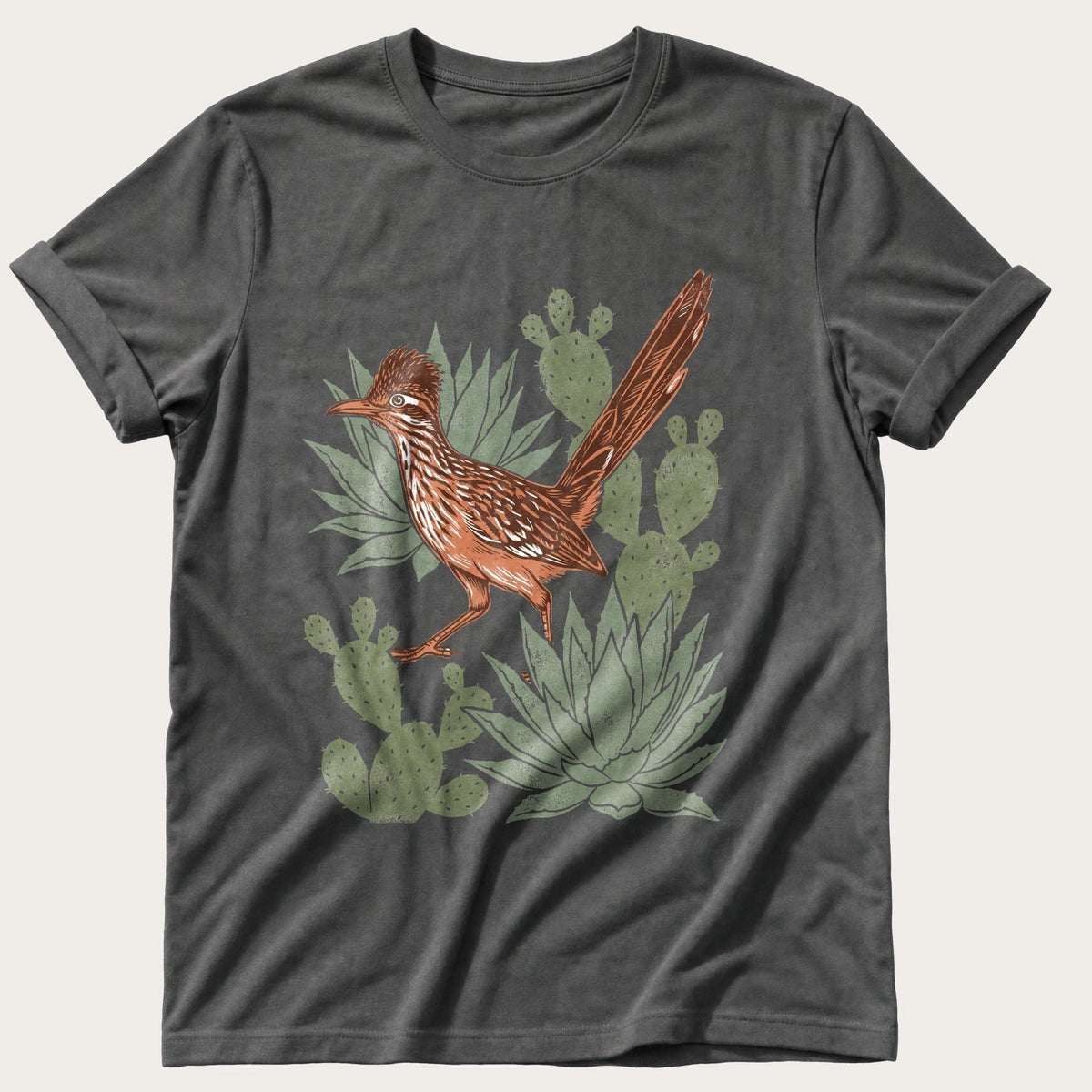 Roadrunner & Cactus — Pepper Comfort Colors tee