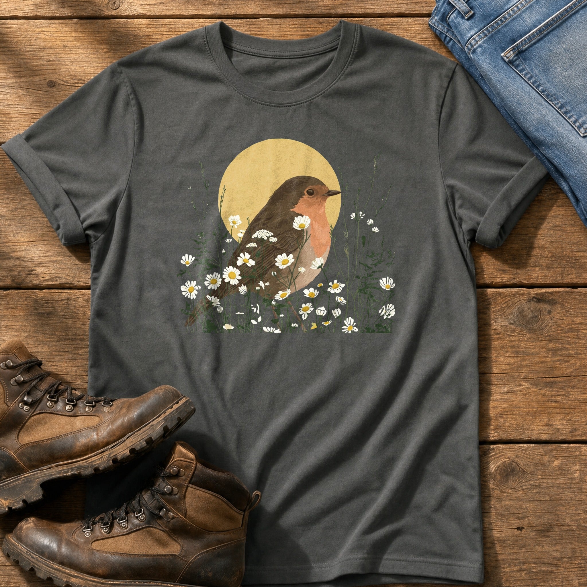 Robin Flower Bed — Pepper Comfort Colors tee