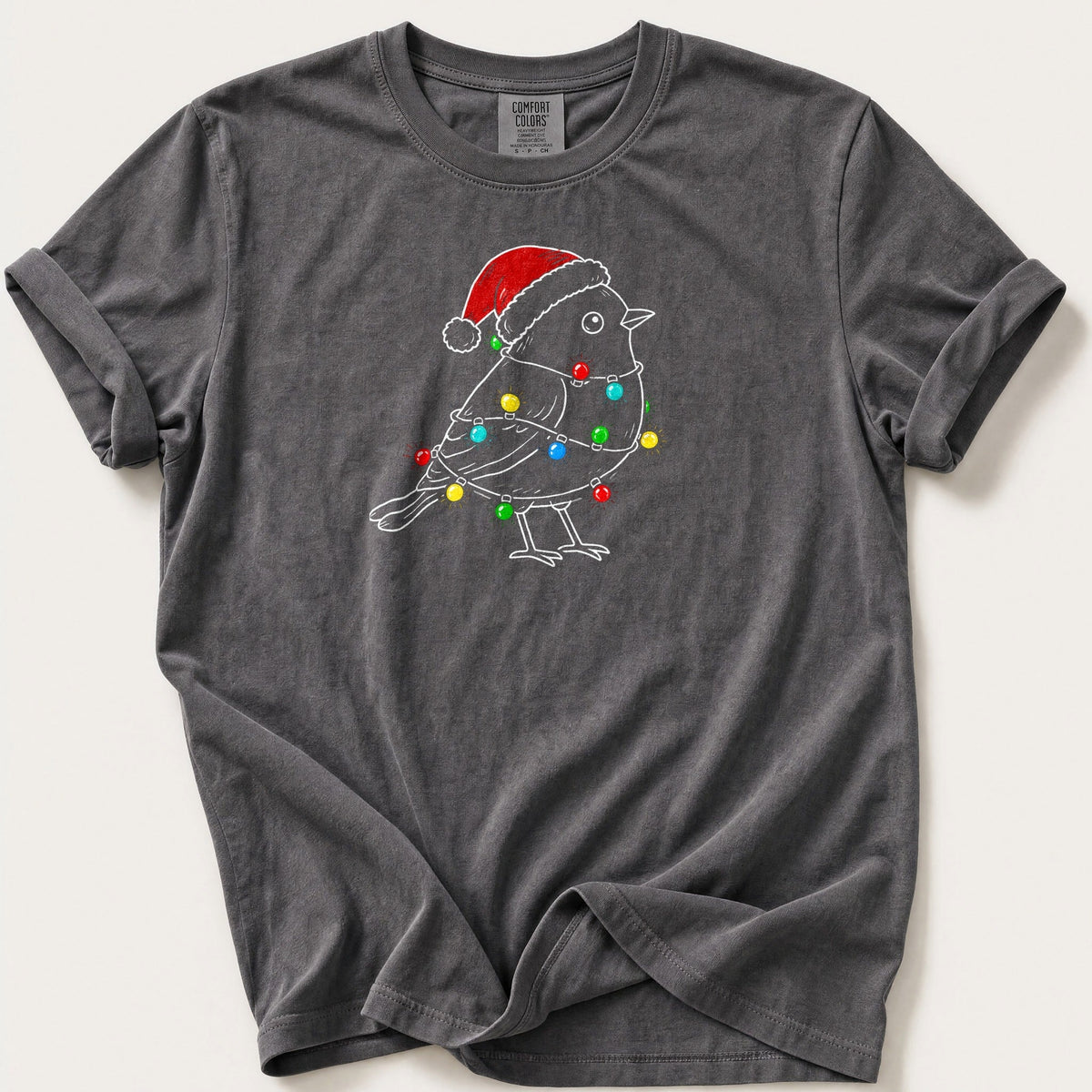 Robin In Fairy Lights Outline — Pepper Comfort Colors tee