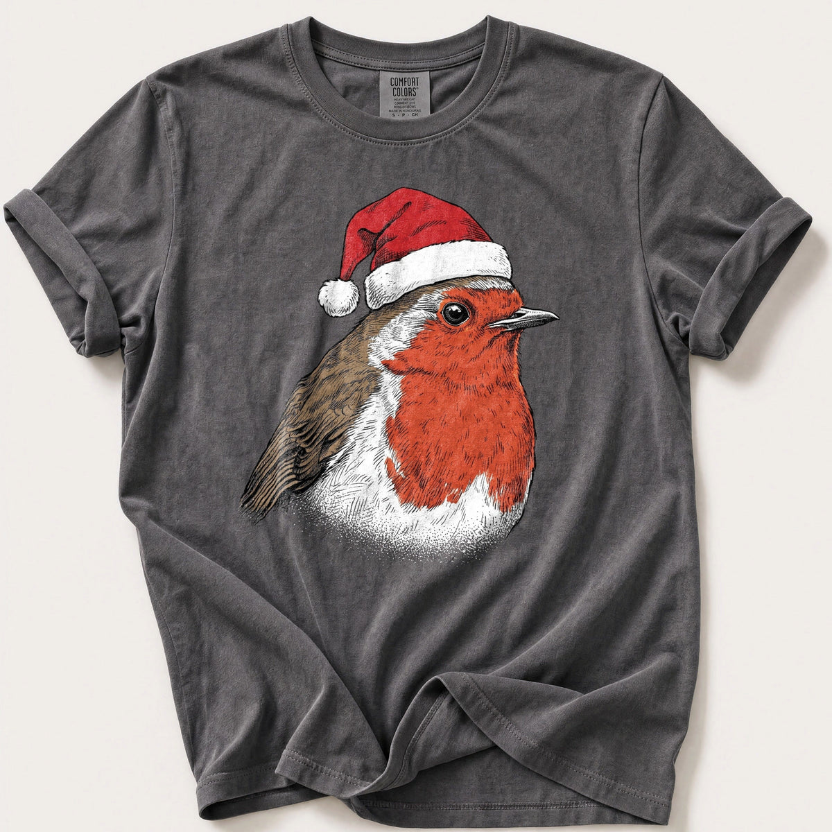 Santa Hat Robin — Pepper Comfort Colors tee