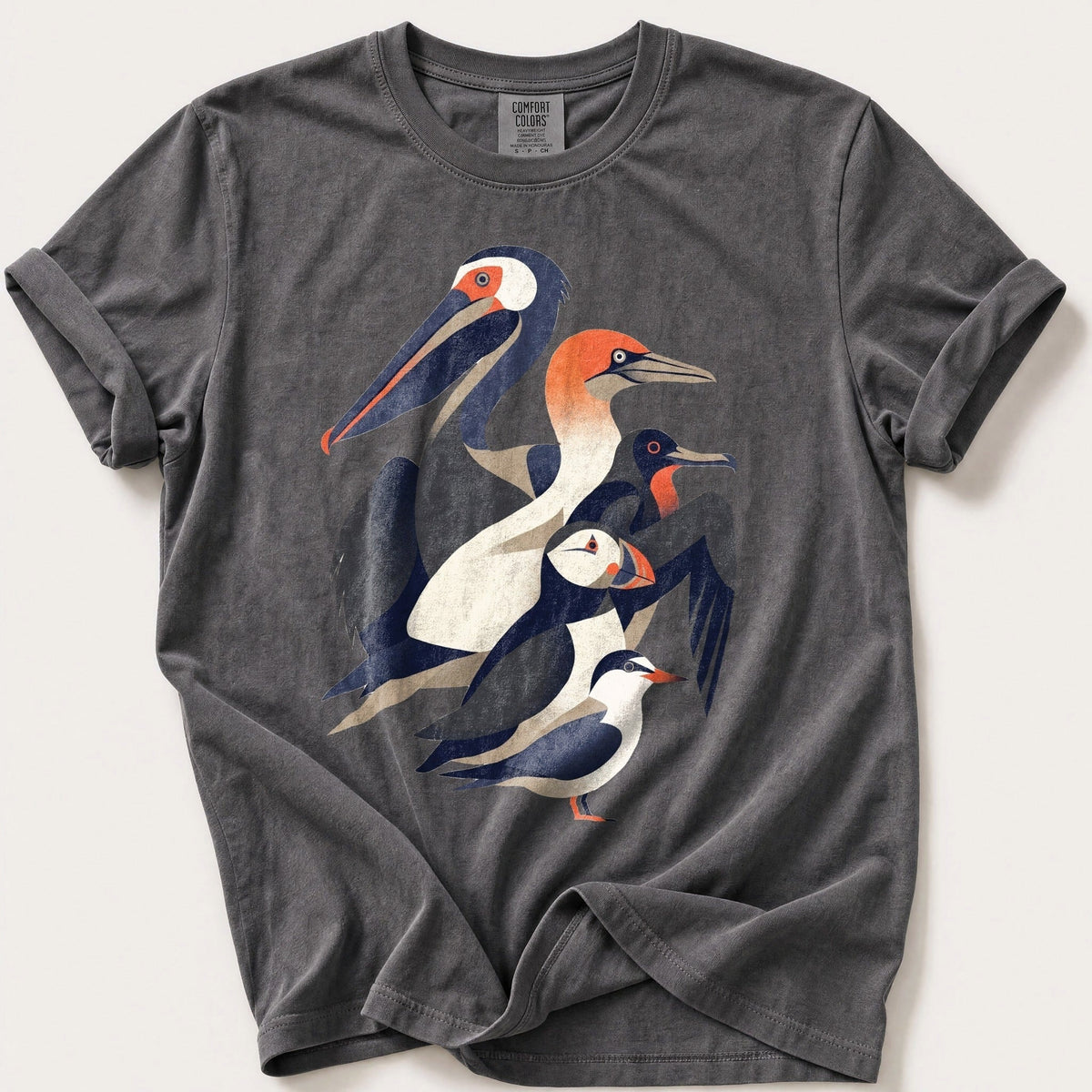 Seabird Breeds 55 — Pepper Comfort Colors tee