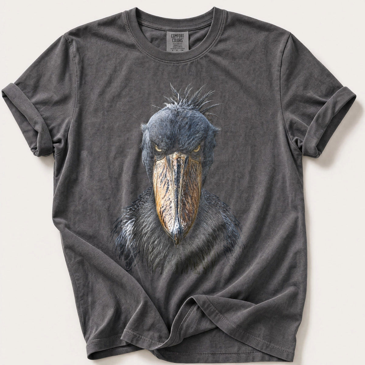 Shoebill Stare — Pepper Comfort Colors tee