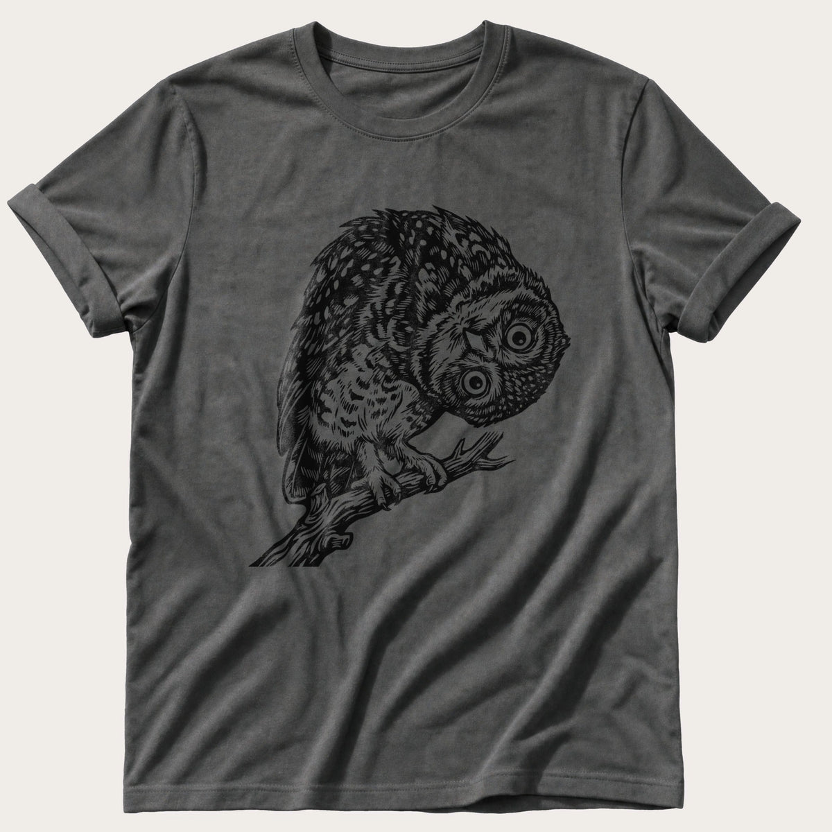 Tilted Head Owl 11 — Pepper Comfort Colors tee