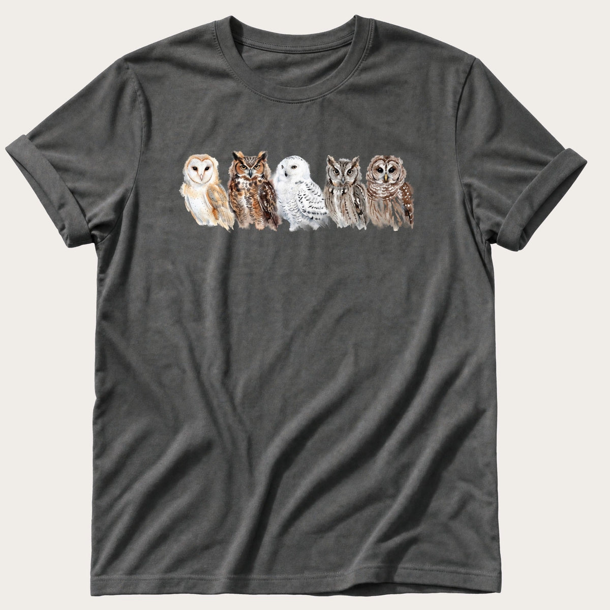Watercolour Owls — Pepper Comfort Colors tee