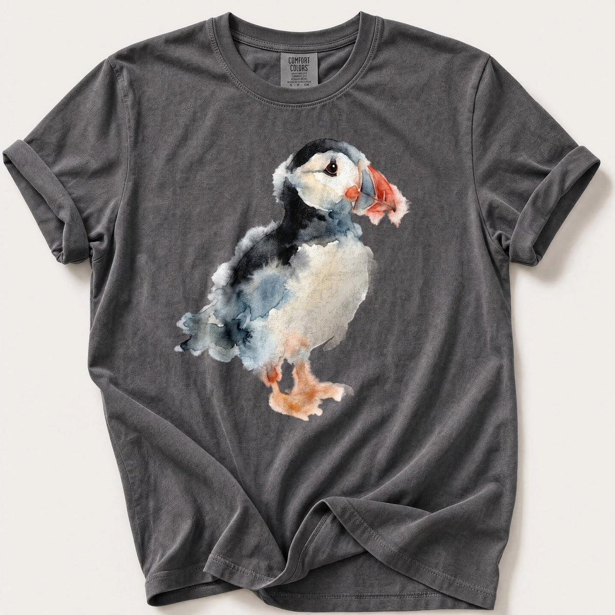 Watercolour Puffin — Pepper Comfort Colors tee