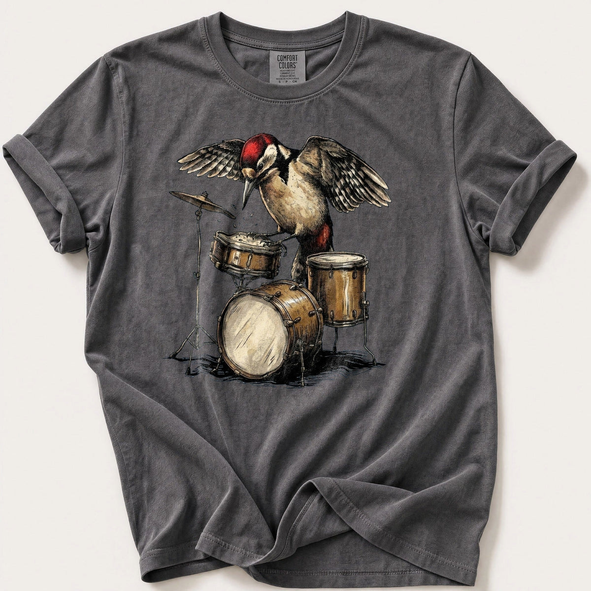 Woodpecker Drum Kit — Pepper Comfort Colors tee