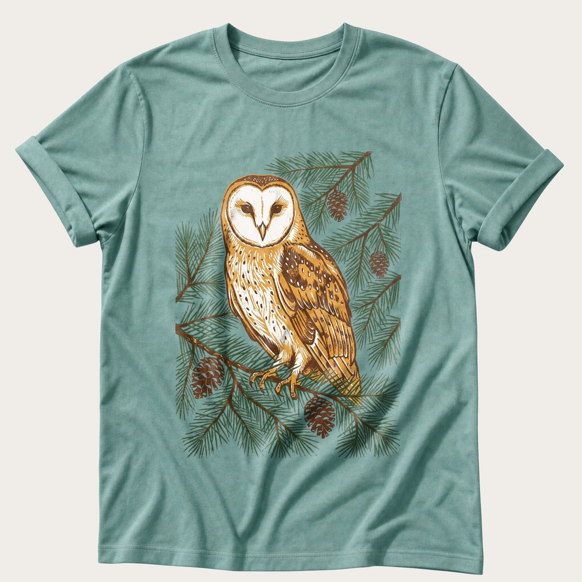 Barn Owl In The Pines — Seafoam Comfort Colors tee