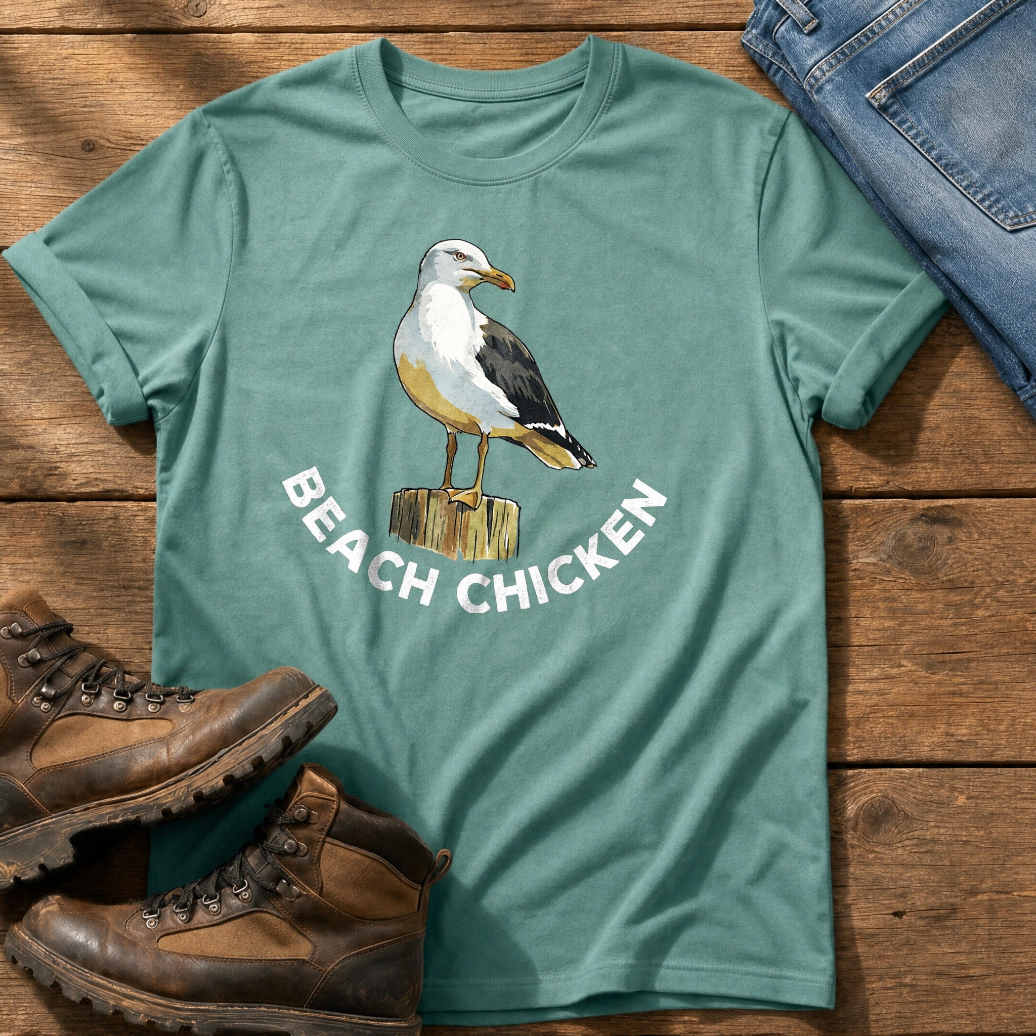 Beach Chicken 12 — Seafoam Comfort Colors tee