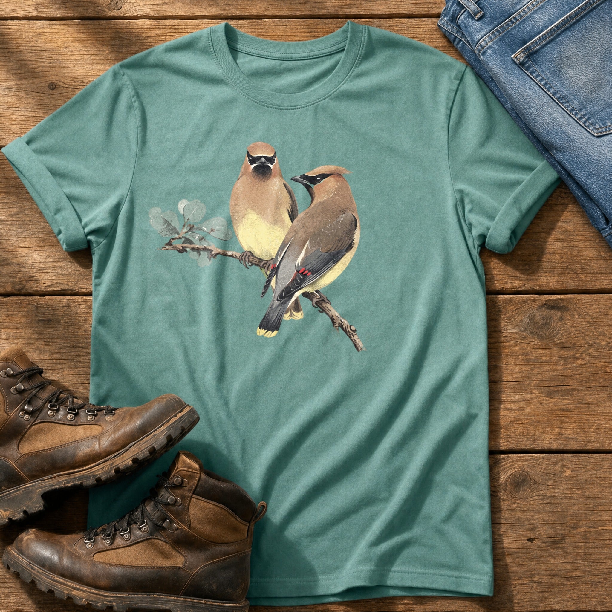 Cedar Waxwing On A Branch — Seafoam Comfort Colors tee