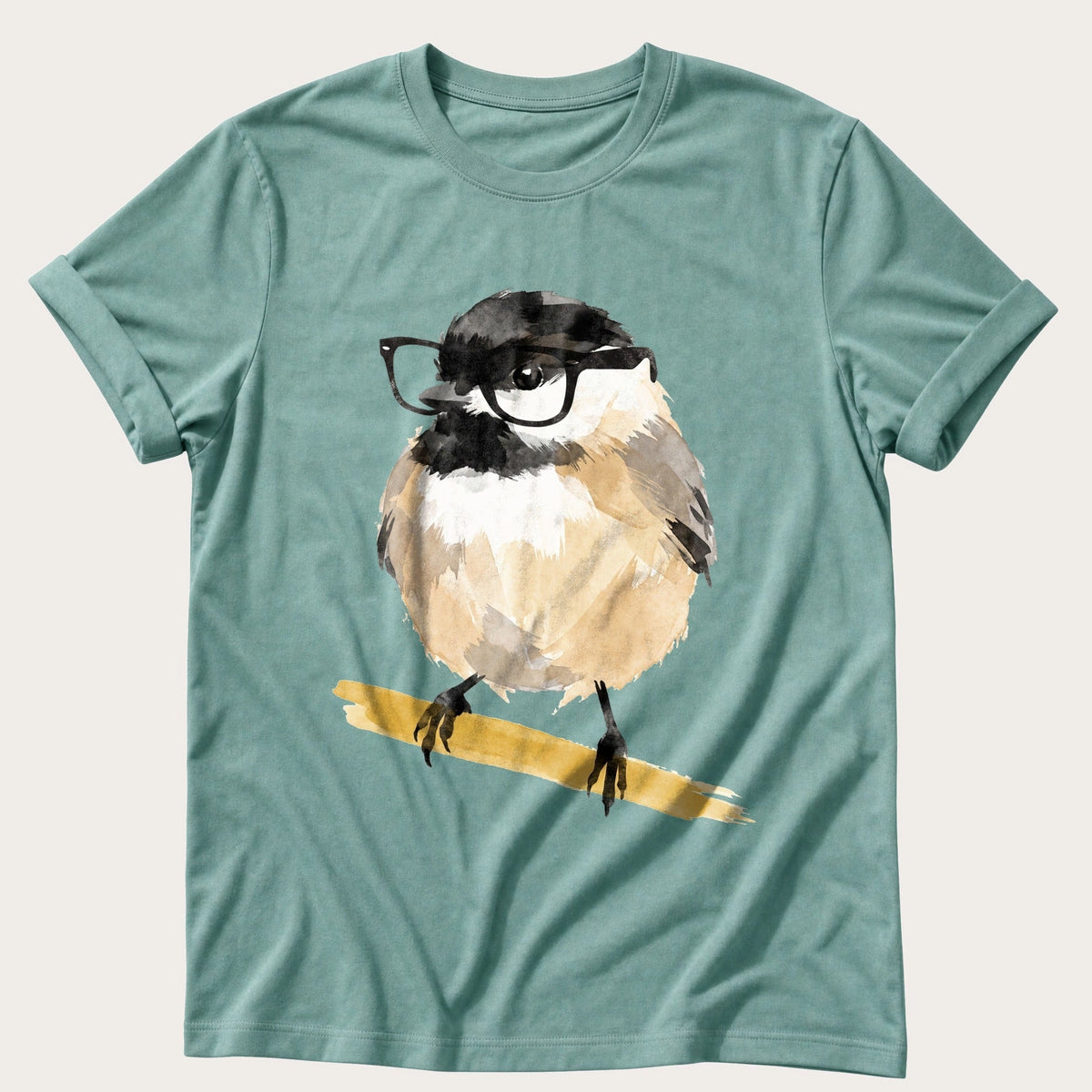 Chickadee In Glasses — Seafoam Comfort Colors tee