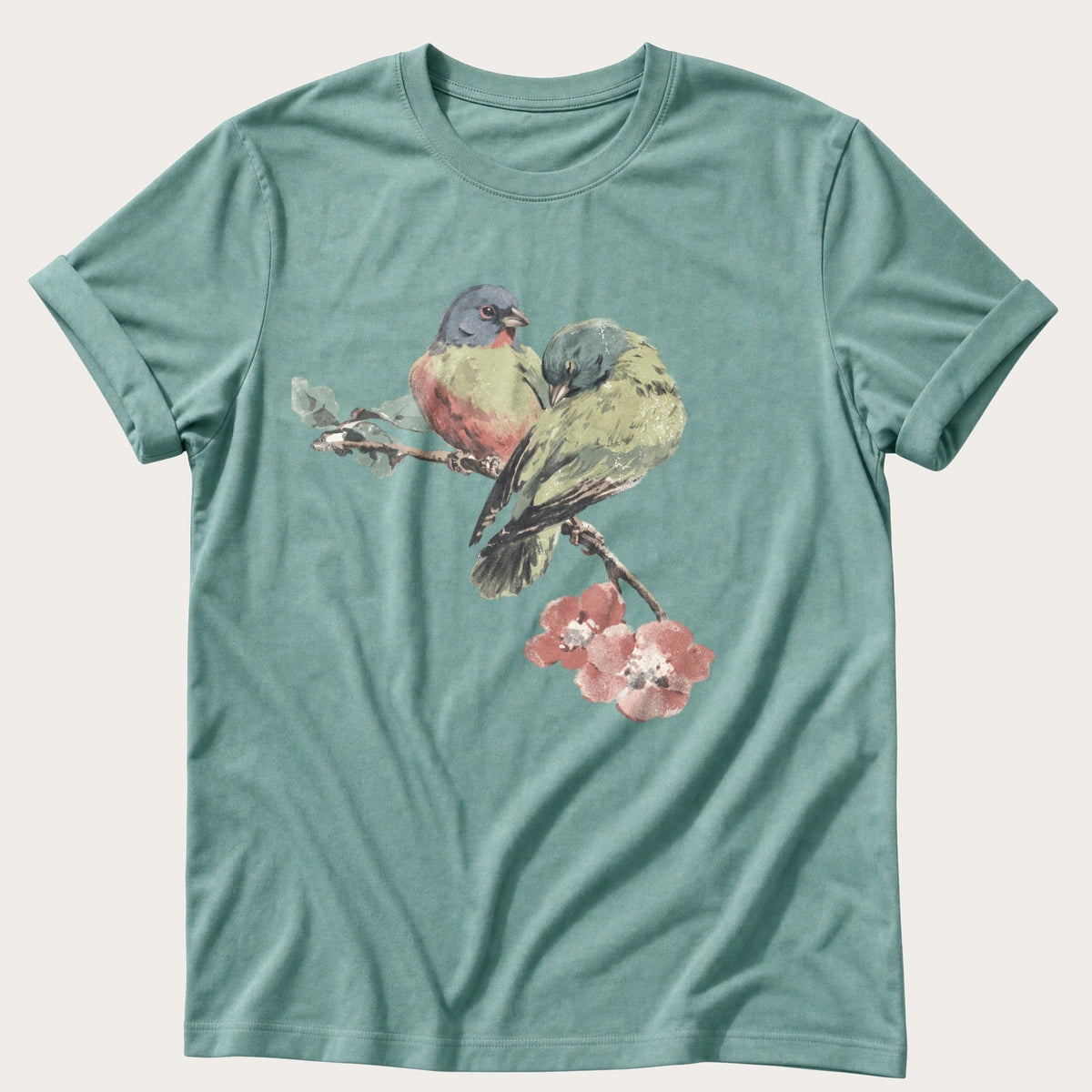 Finches On A Branch — Seafoam Comfort Colors tee