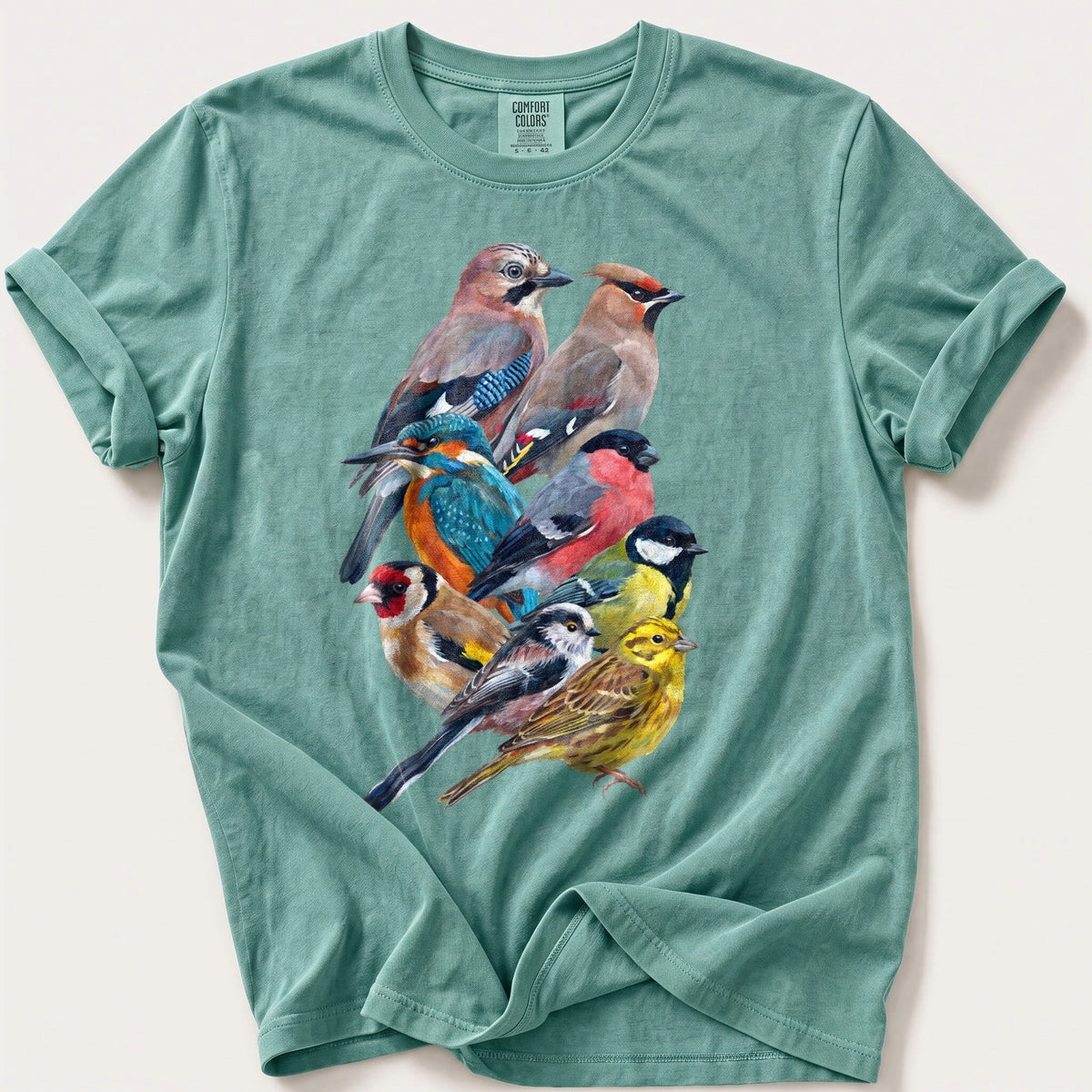 Garden Birds Of Britain — Seafoam Comfort Colors tee