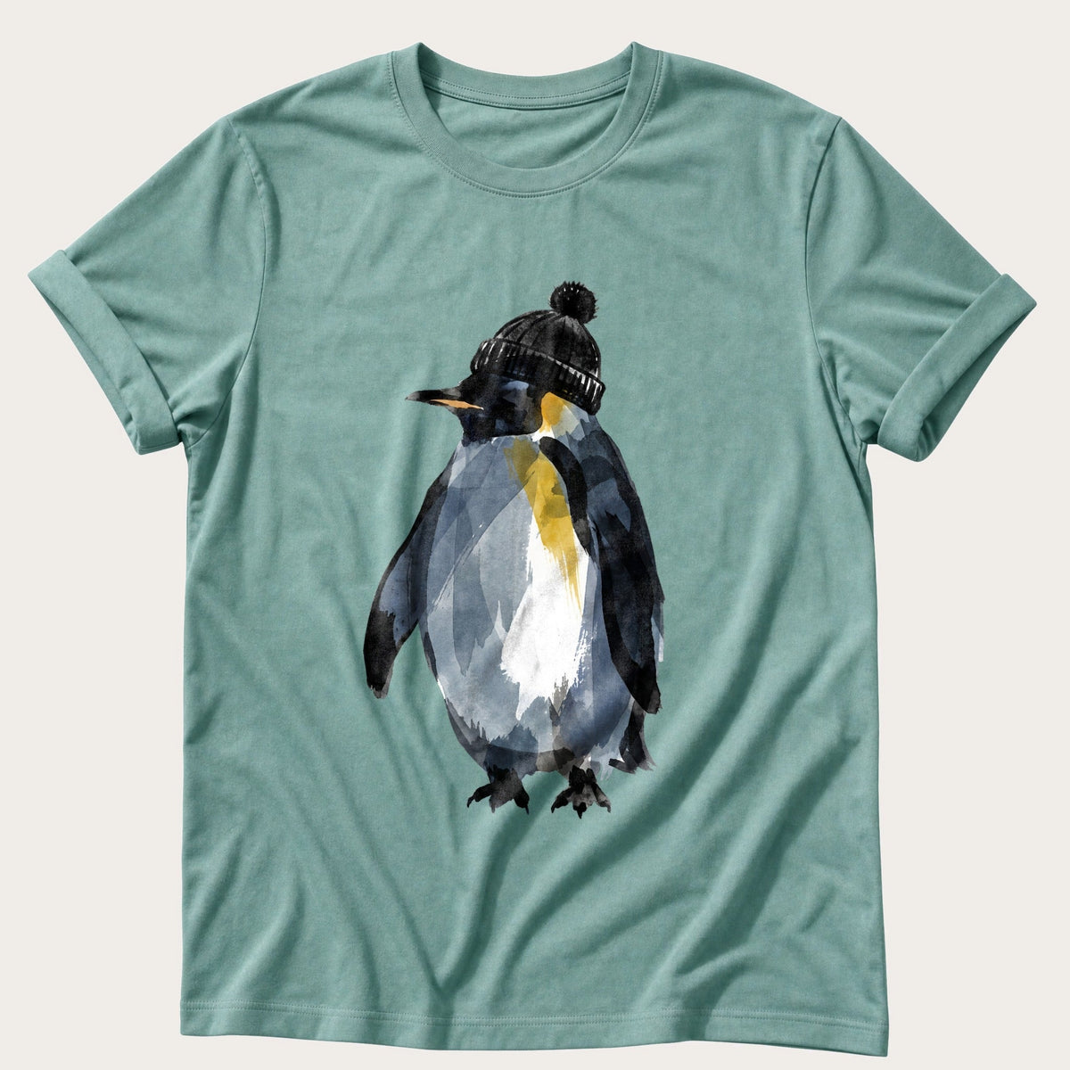 Penguin In A Bobble Hat — Seafoam Comfort Colors tee