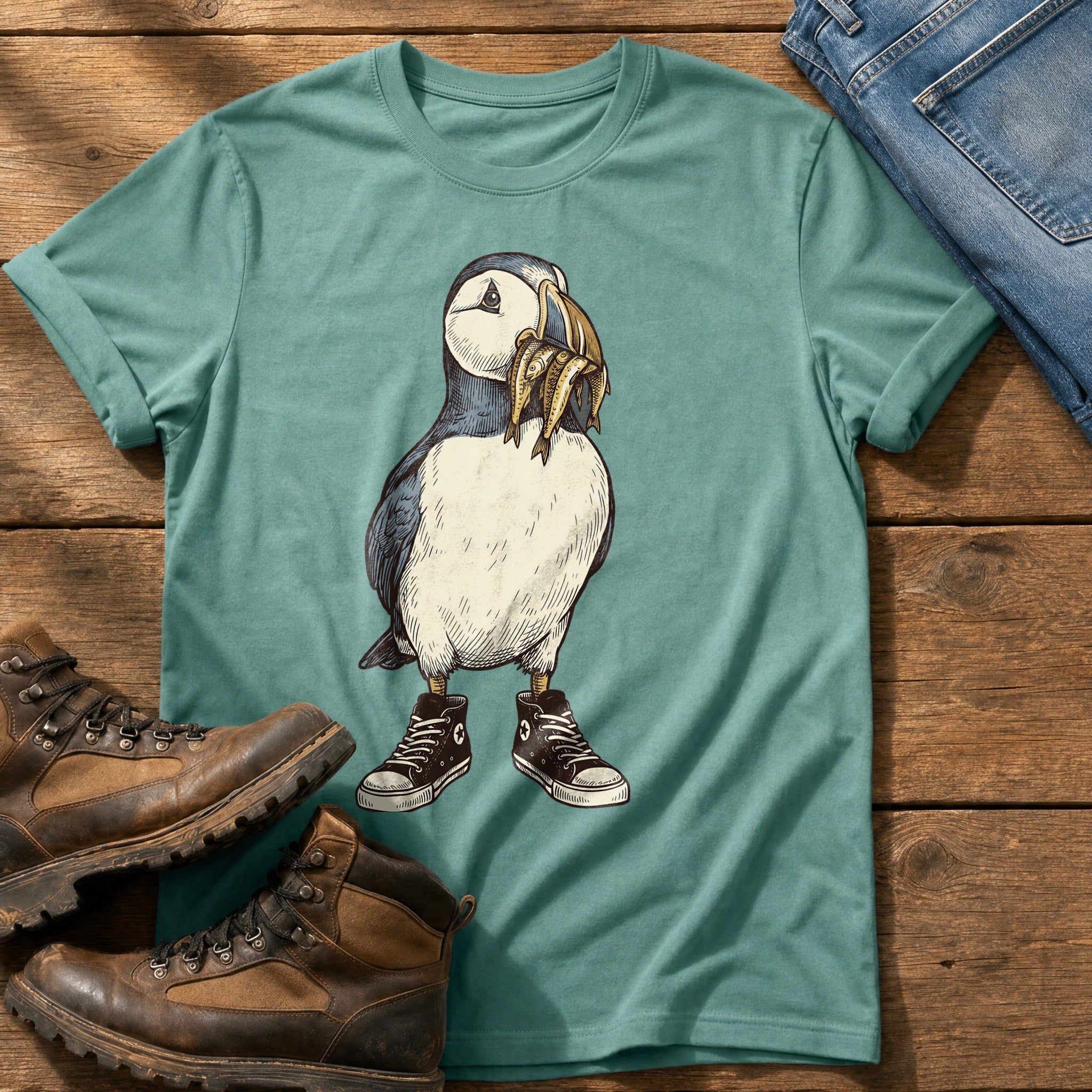 Puffin And Fish 77 — Seafoam Comfort Colors tee
