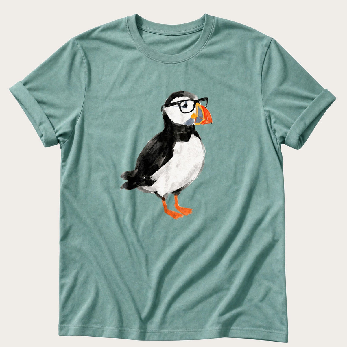 Puffin In Glasses — Seafoam Comfort Colors tee