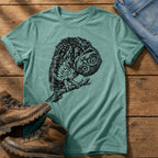 Tilted Head Owl 11 — Seafoam Comfort Colors tee