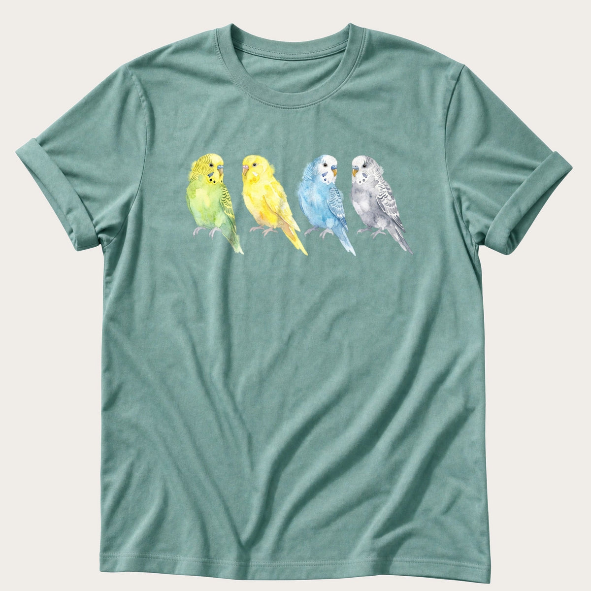 Watercolour Budgies — Seafoam Comfort Colors tee