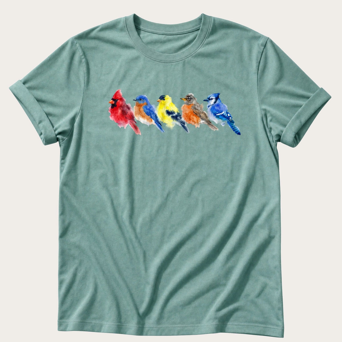 Watercolour Wild Birds — Seafoam Comfort Colors tee