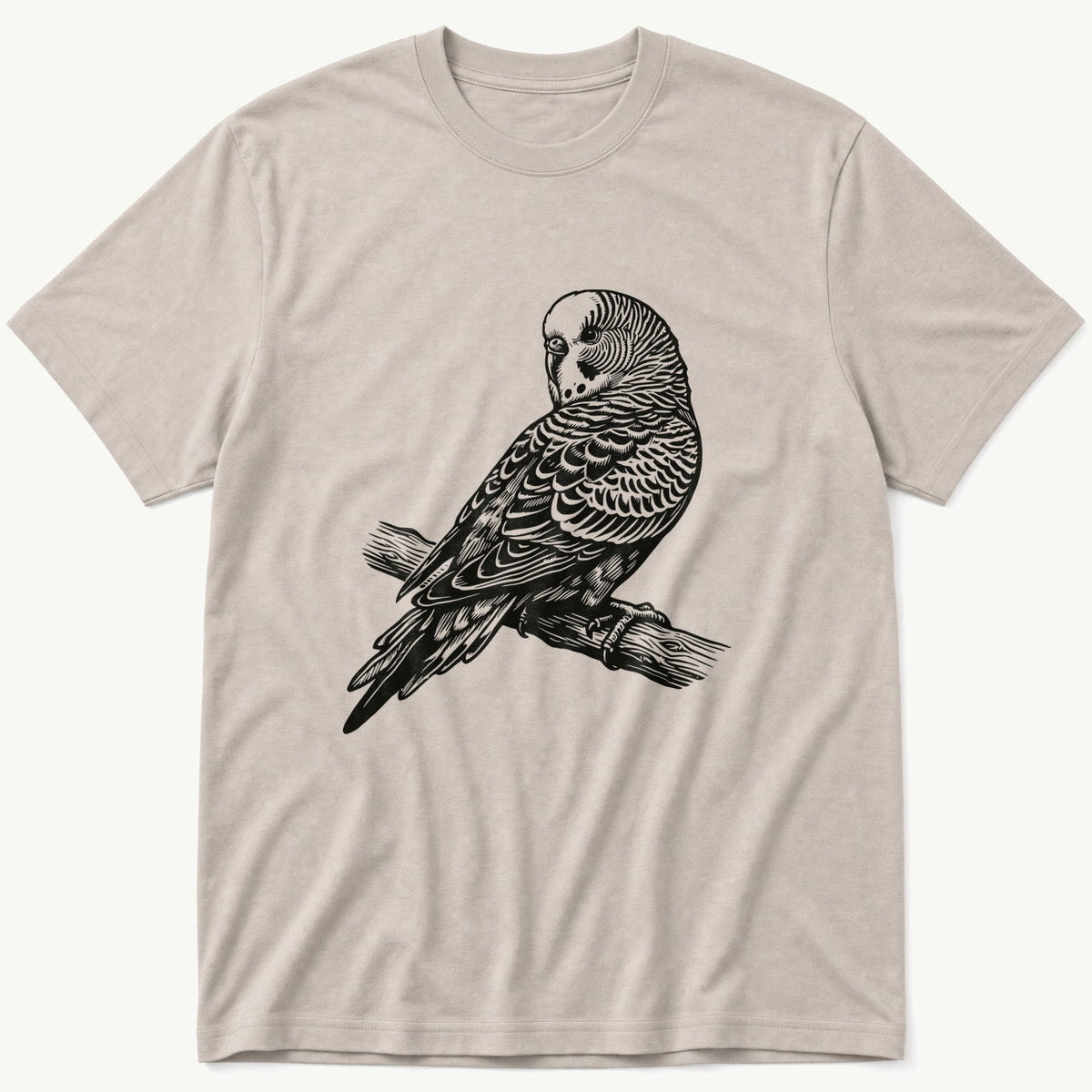 Budgie On Branch 43 — Stone T-Shirt