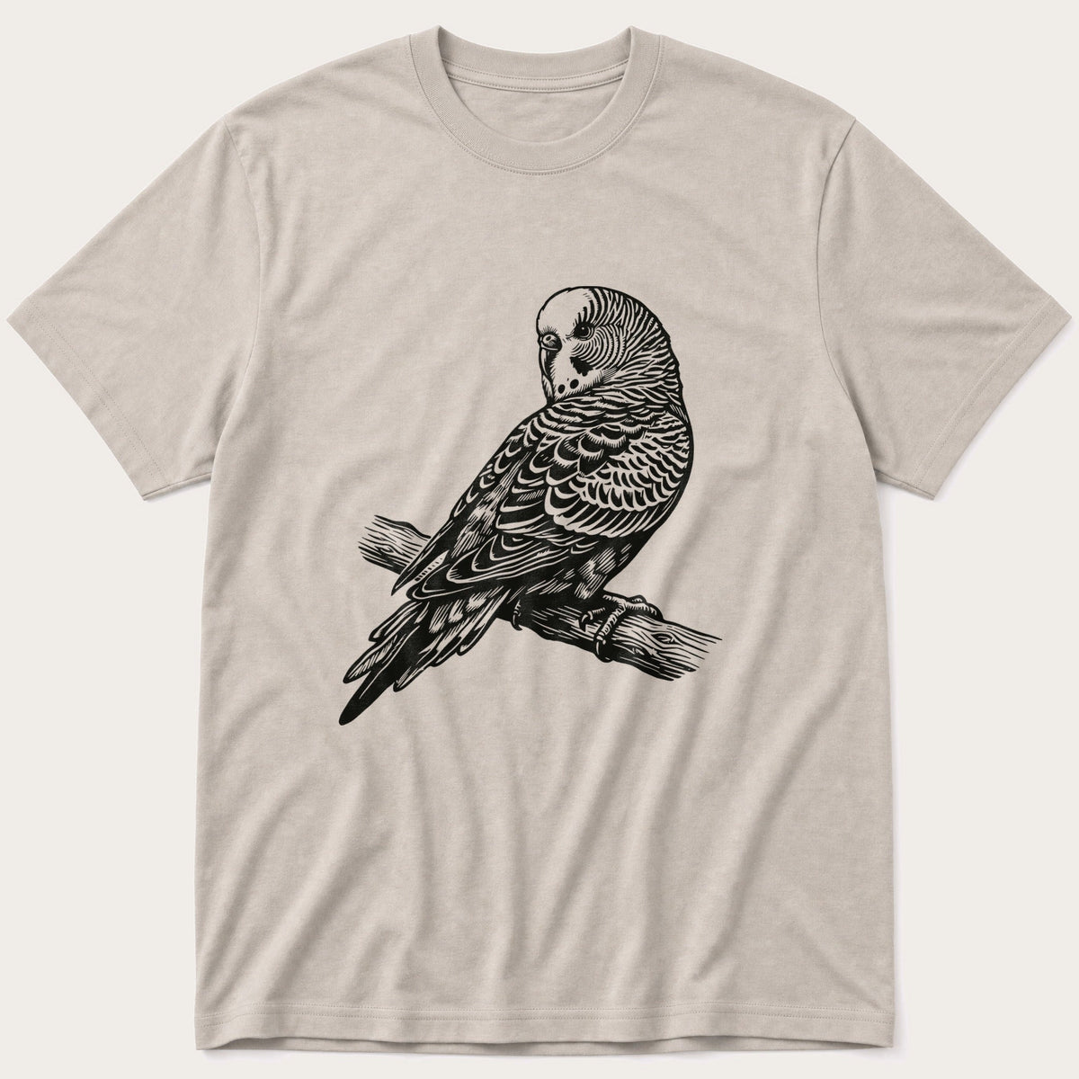 Budgie On Branch 43 — Stone T-Shirt