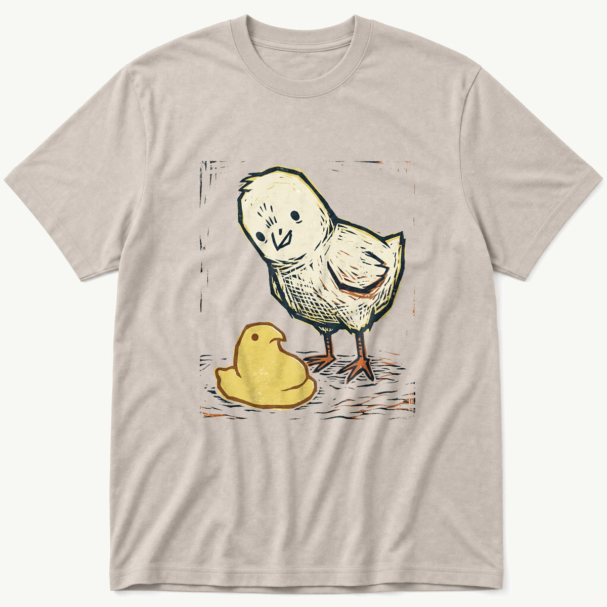 Chick Peep Woodcut — Stone T-Shirt