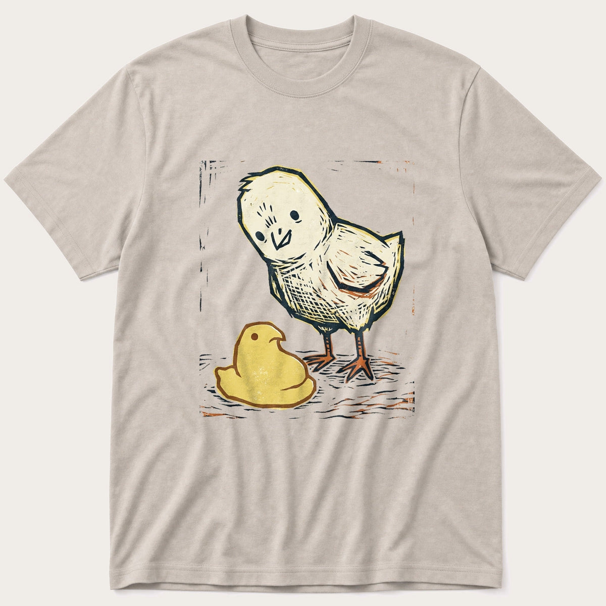 Chick Peep Woodcut — Stone T-Shirt