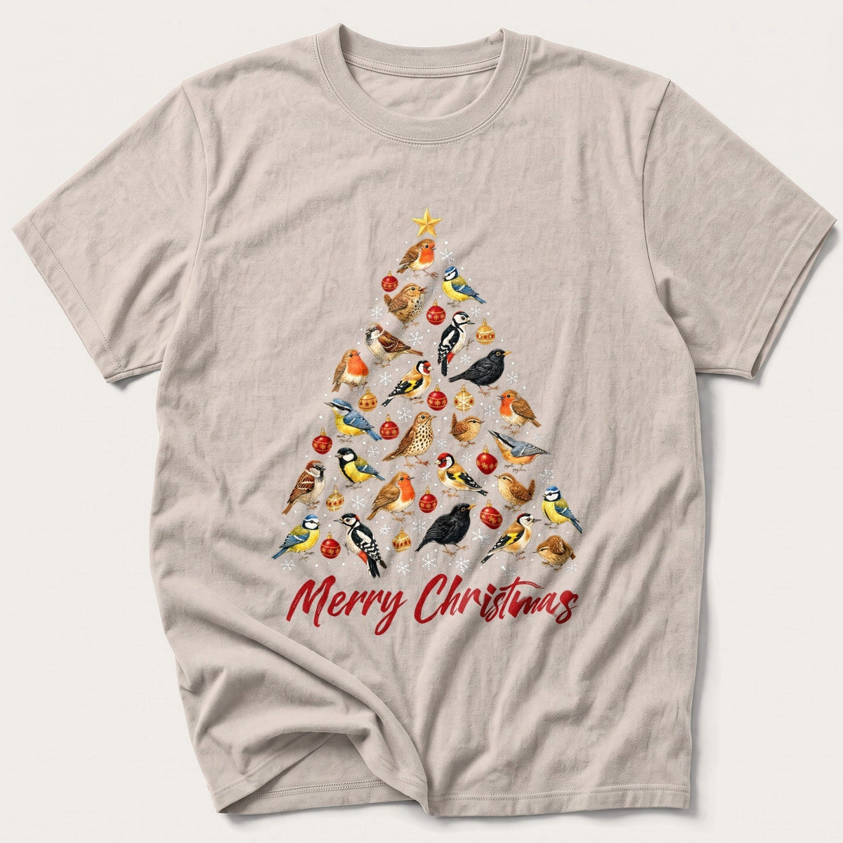 Garden Bird Christmas Tree — Stone T-Shirt