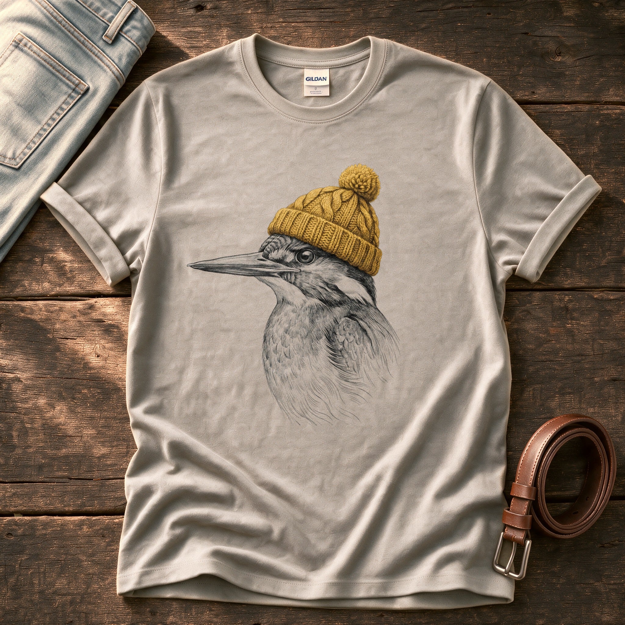 King Fisher Sketch 2 — Stone Comfort Colors tee