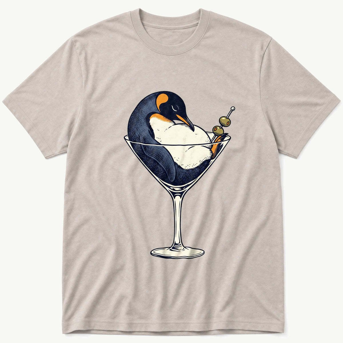Martini Penguin — Stone T-Shirt