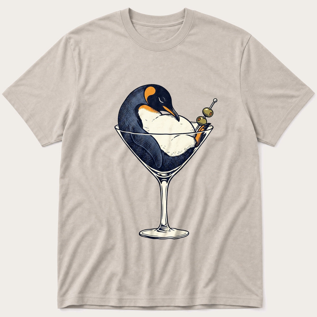 Martini Penguin — Stone T-Shirt