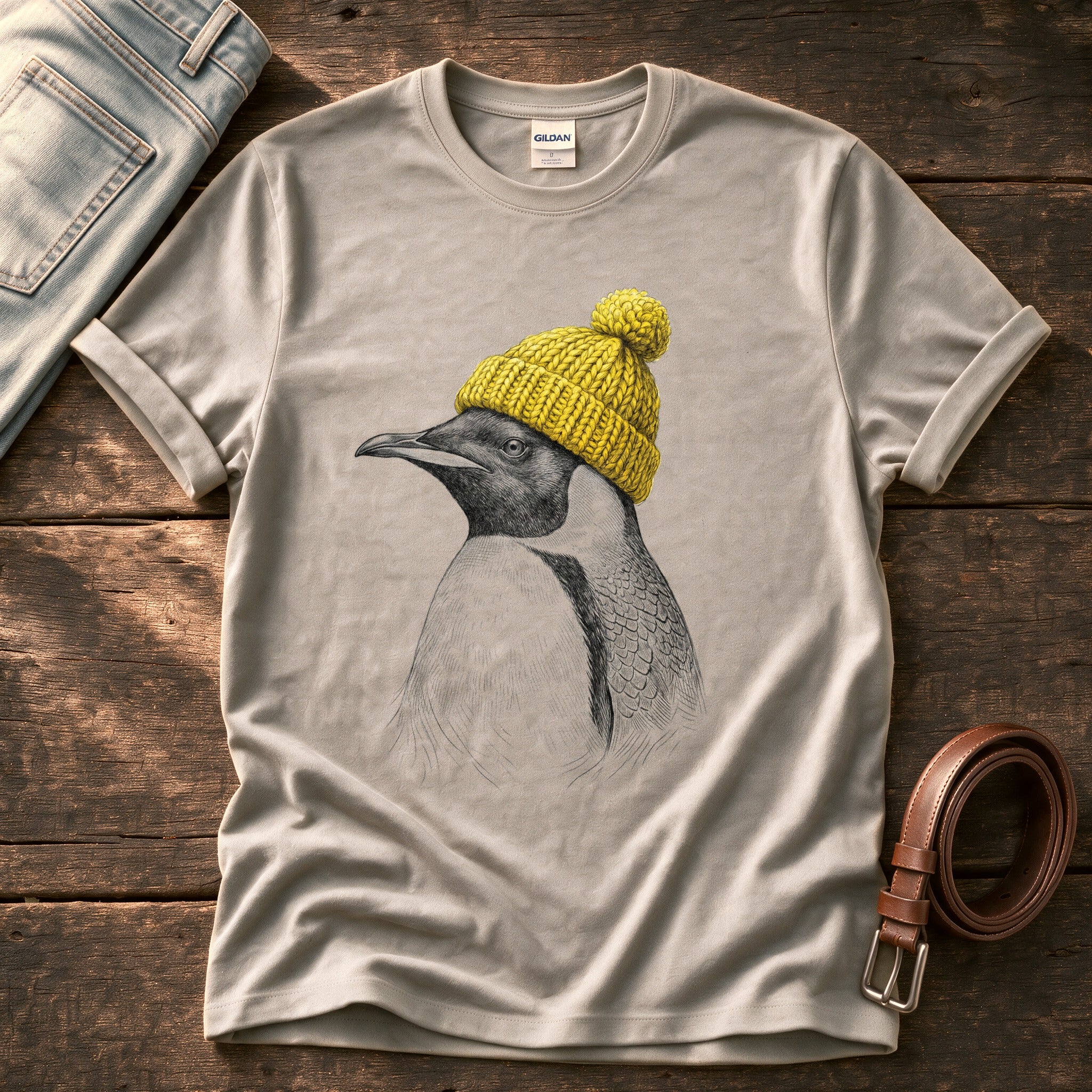 Penguin Sketch 5 — Stone Comfort Colors tee