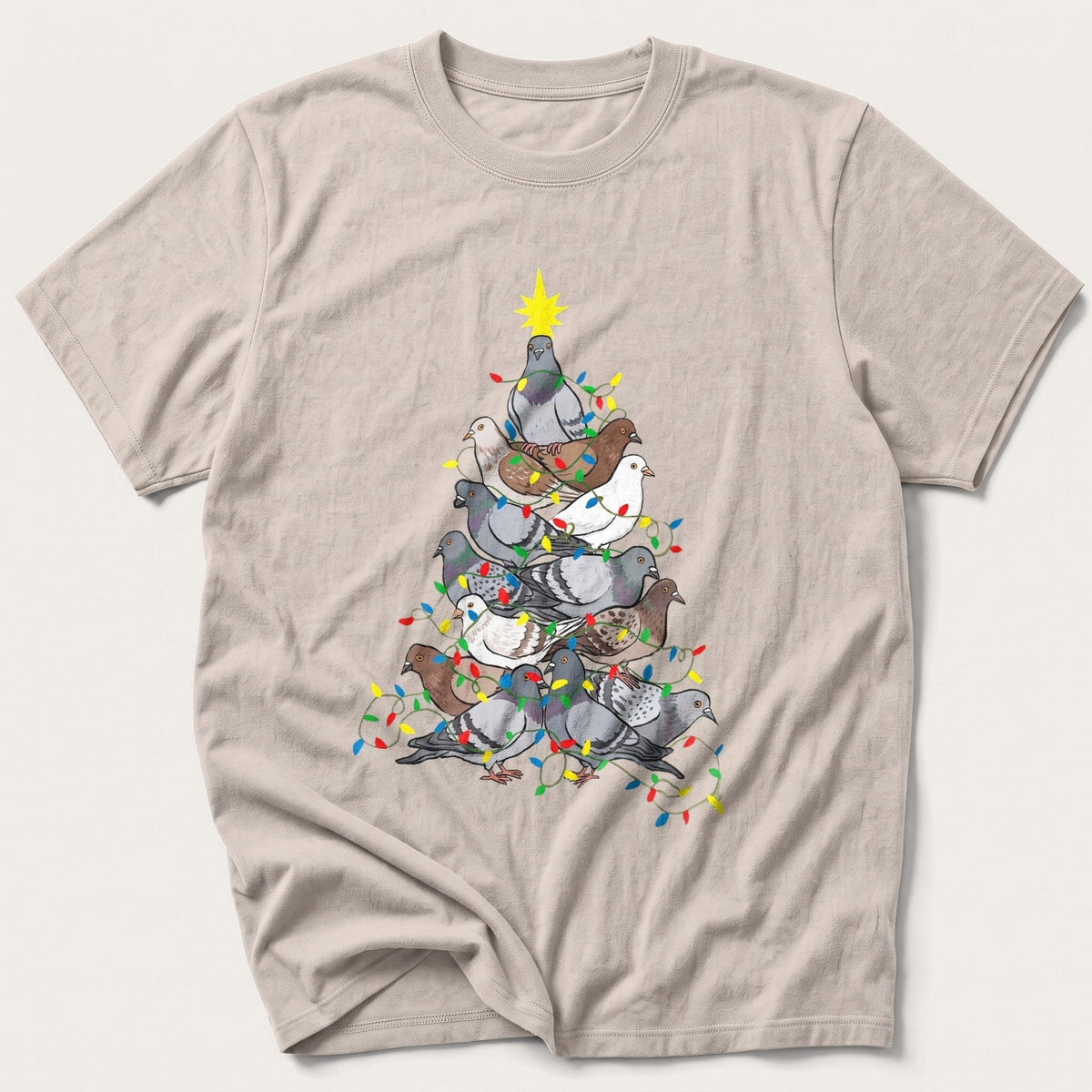 Pigeon Pile Christmas Tree — Stone T-Shirt